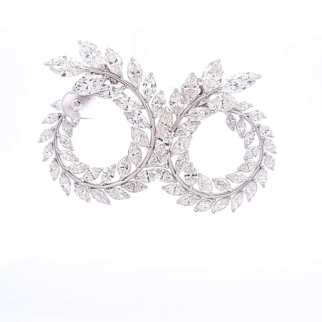 4.97 Carat Marquise Diamond Platinum Leaf-Motif Statement Wreath Earrings