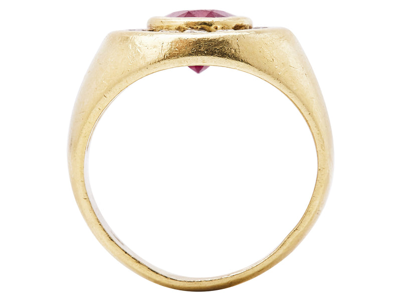 3.20 Carat Ruby 0.95 Carat Round Diamond 18 Karat Yellow Gold Gems Stone Ring