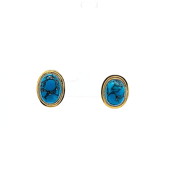 Vintage 7.90 Grams Turquoise 18 Karat Yellow Gold Clip On Earrings