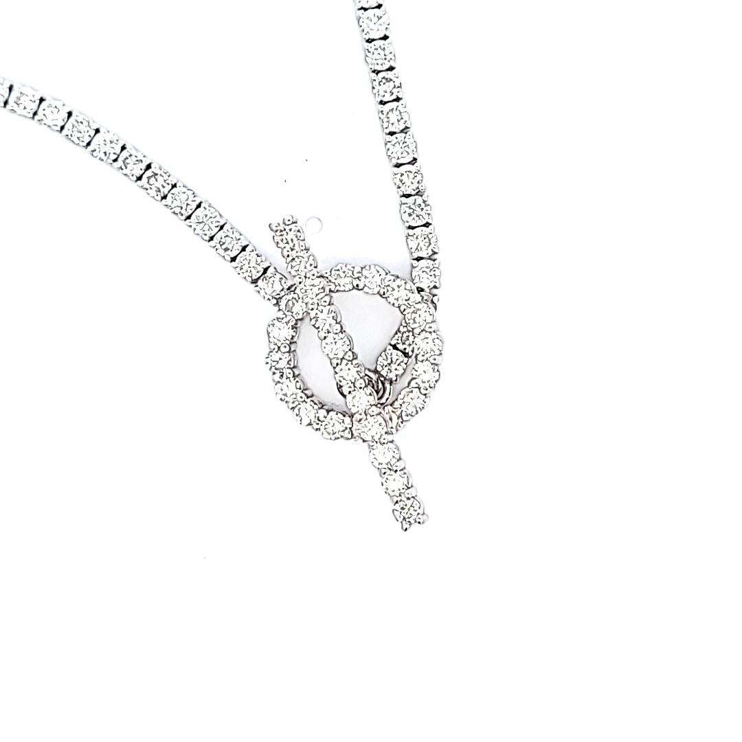 18K White Gold Tennis Necklace with 10.62 Carat Round G VS1 Diamonds