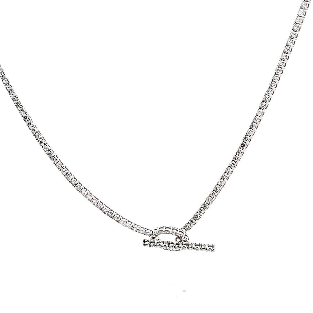 18K White Gold Tennis Necklace with 10.62 Carat Round G VS1 Diamonds