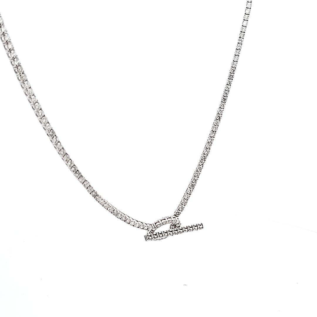 18K White Gold Tennis Necklace with 10.62 Carat Round G VS1 Diamonds