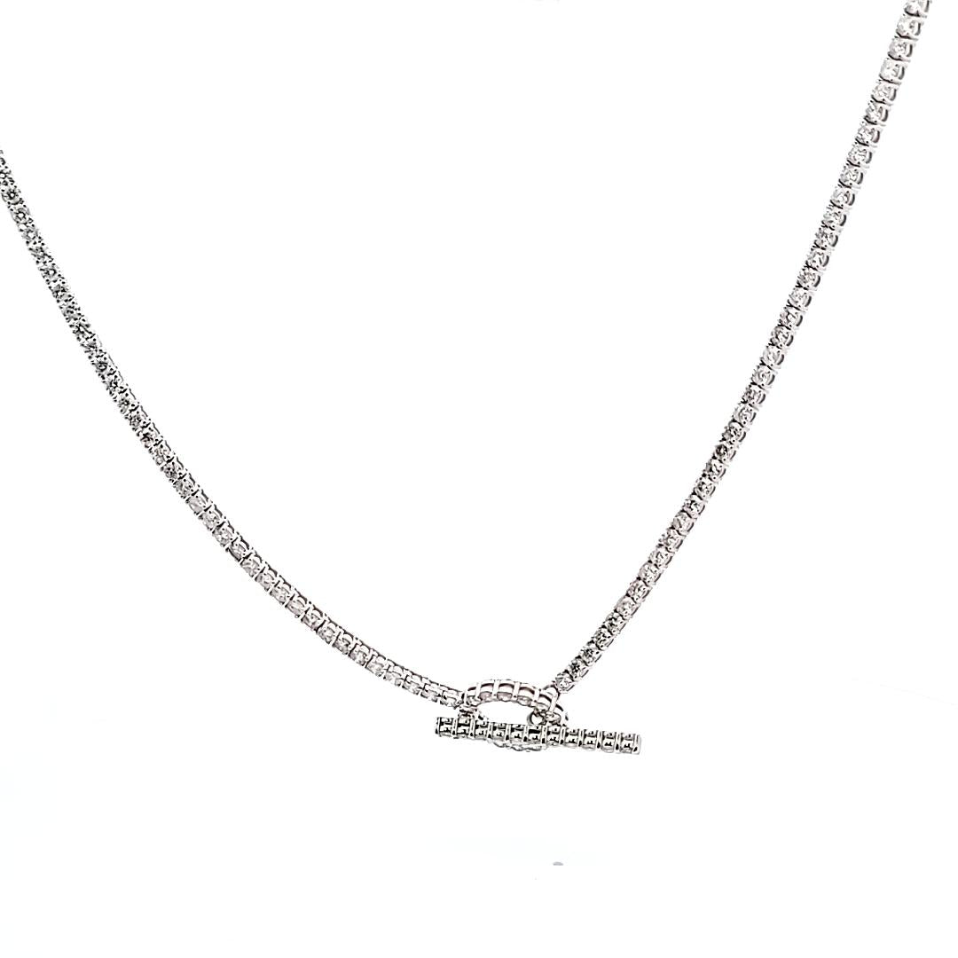18K White Gold Tennis Necklace with 10.62 Carat Round G VS1 Diamonds