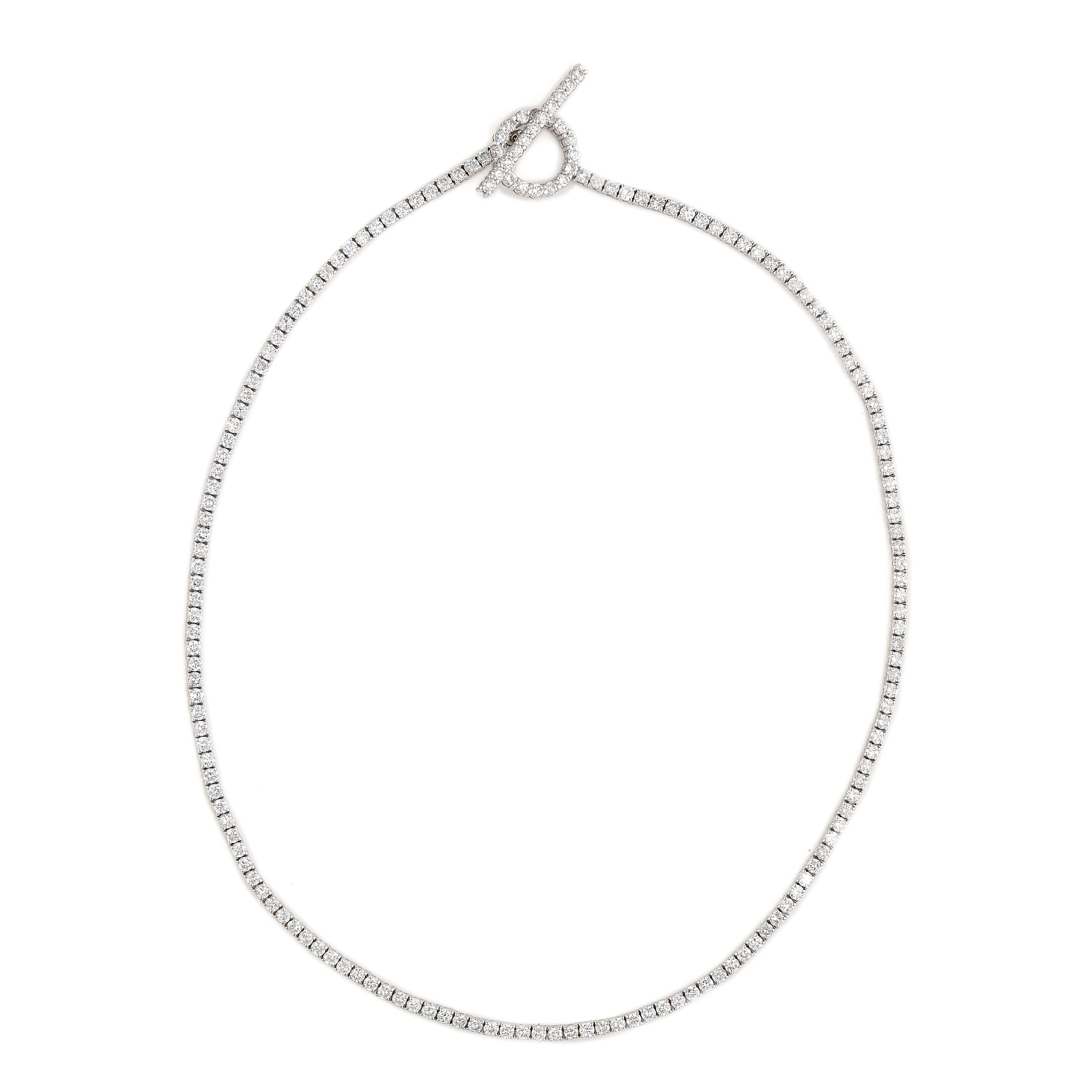 18K White Gold Tennis Necklace with 10.62 Carat Round G VS1 Diamonds