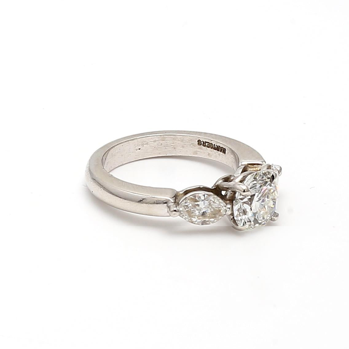 Platinum Engagement Ring with 2 Carat Round & Marquis Shape GIA Diamonds Size 6