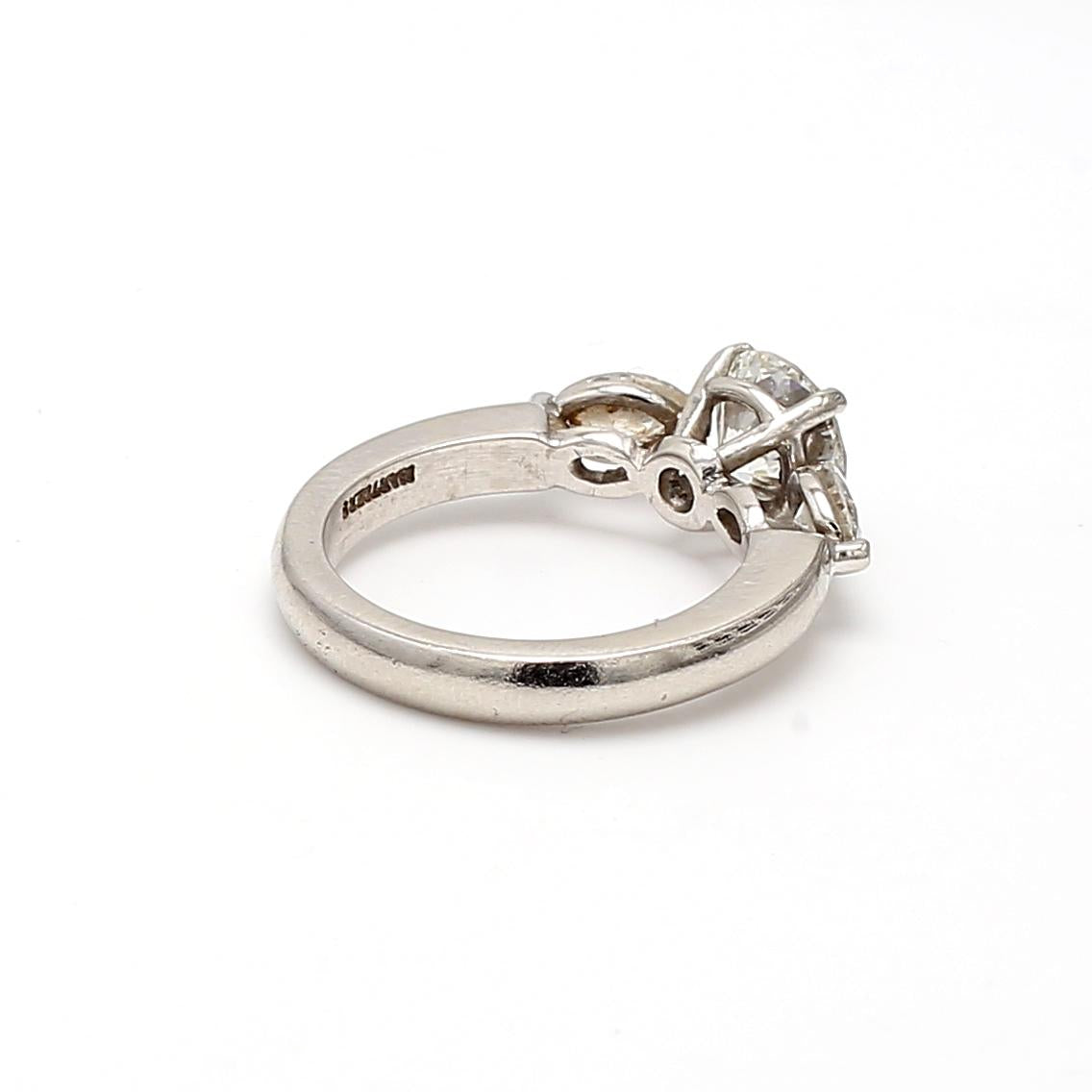 Platinum Engagement Ring with 2 Carat Round & Marquis Shape GIA Diamonds Size 6