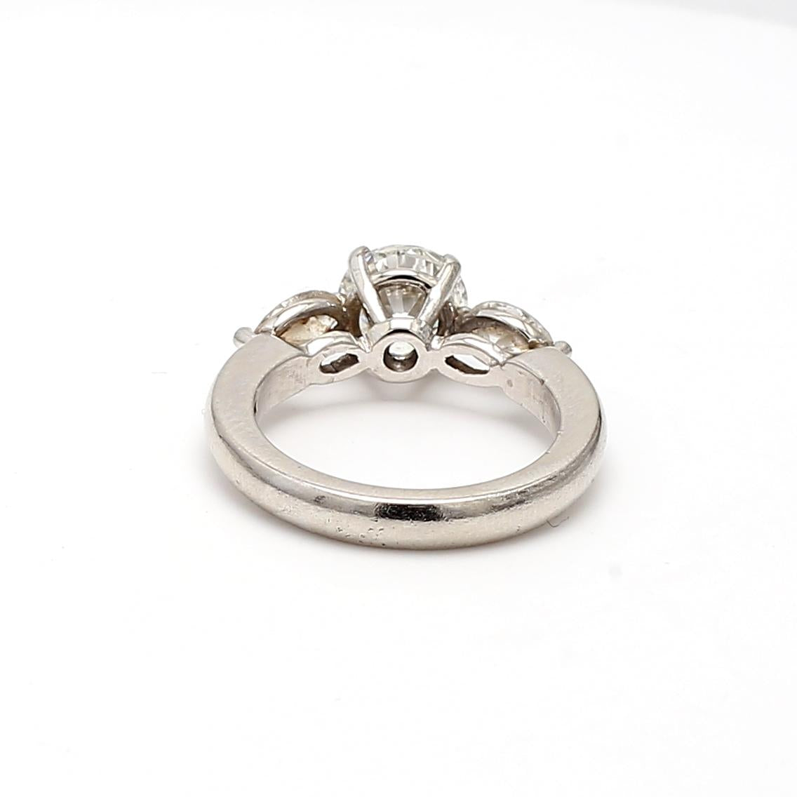 Platinum Engagement Ring with 2 Carat Round & Marquis Shape GIA Diamonds Size 6