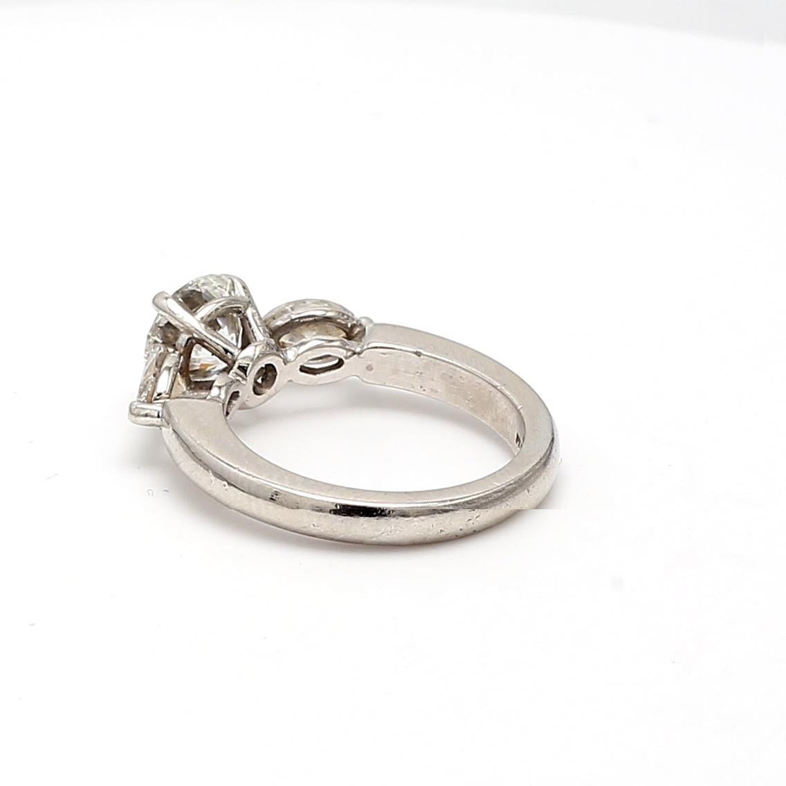 Platinum Engagement Ring with 2 Carat Round & Marquis Shape GIA Diamonds Size 6