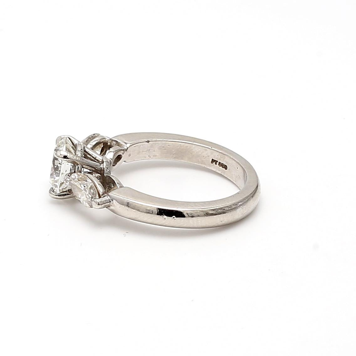 Platinum Engagement Ring with 2 Carat Round & Marquis Shape GIA Diamonds Size 6