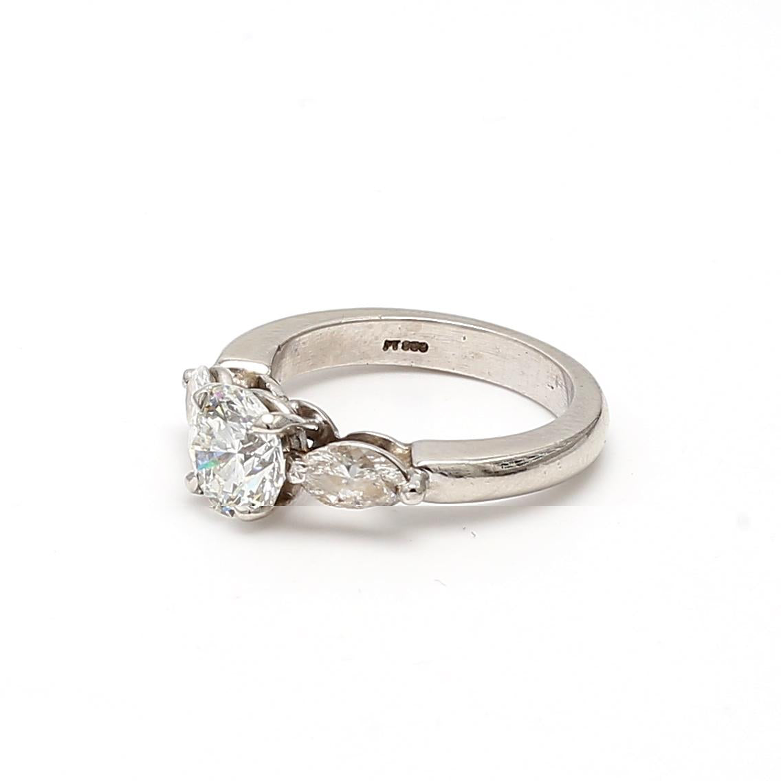 Platinum Engagement Ring with 2 Carat Round & Marquis Shape GIA Diamonds Size 6