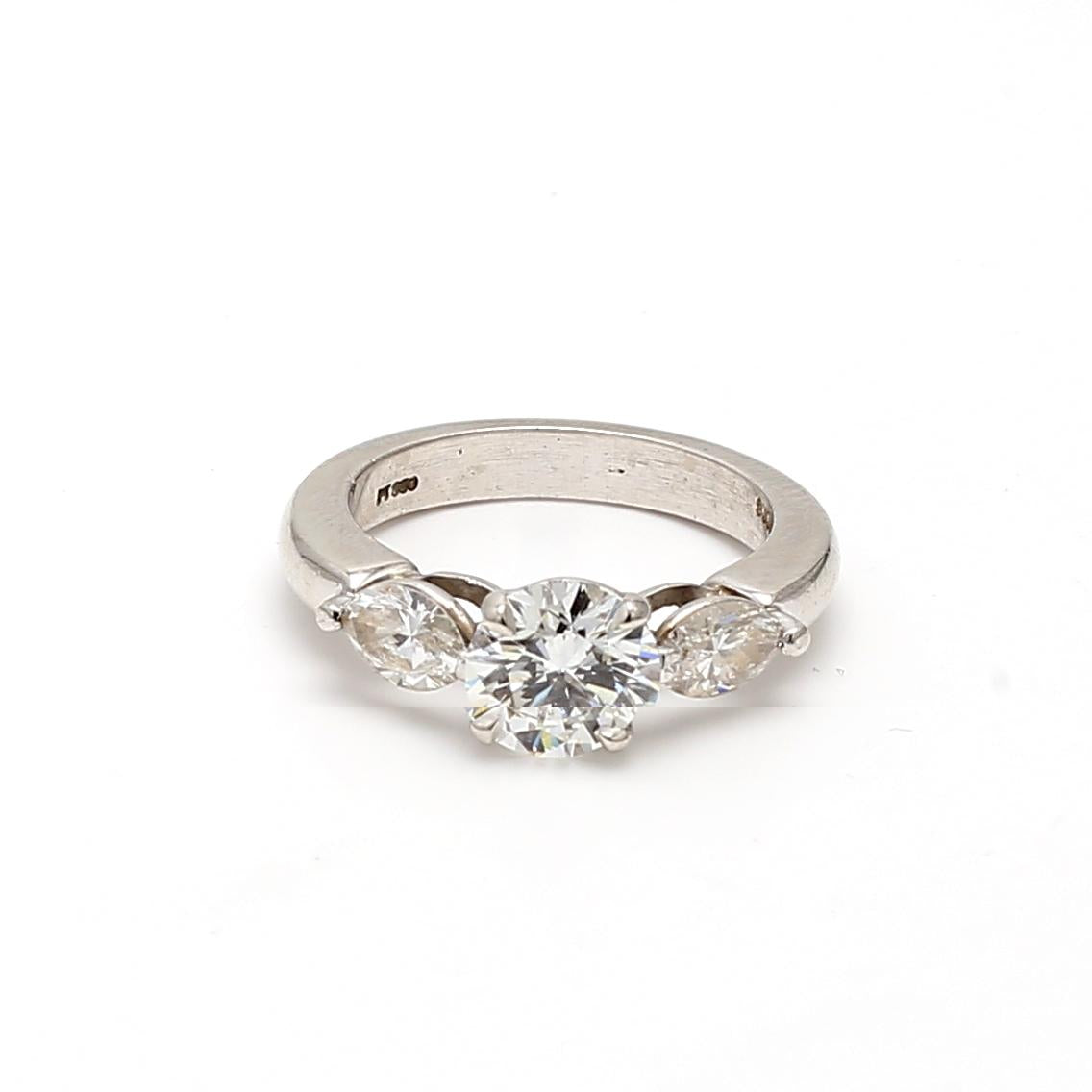Platinum Engagement Ring with 2 Carat Round & Marquis Shape GIA Diamonds Size 6