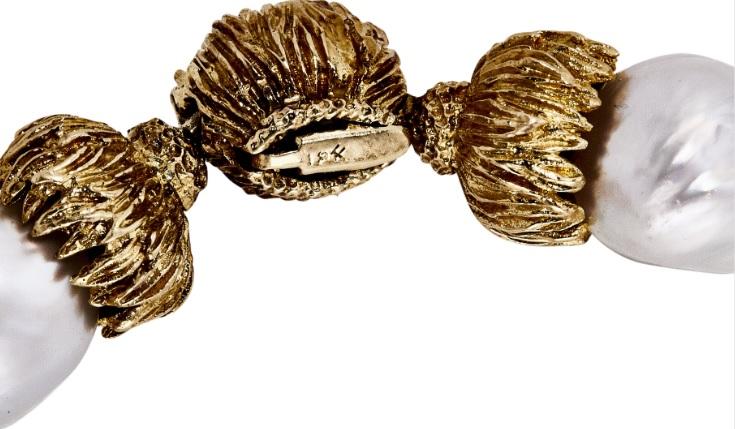 Emerald, Diamond and 11–14mm Pearl 18K Yellow Gold Vintage Gemstone Necklace