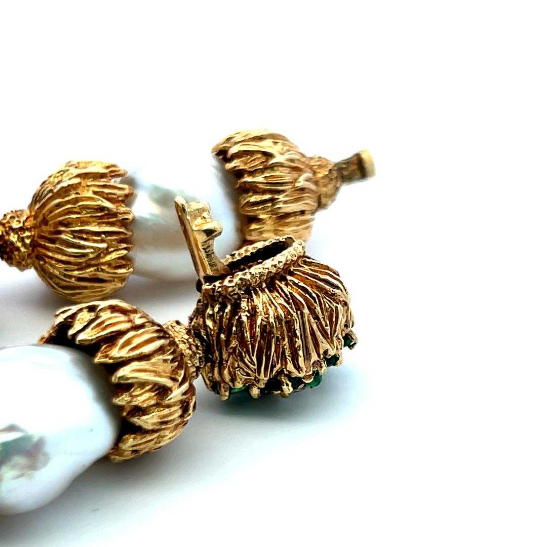 Emerald, Diamond and 11–14mm Pearl 18K Yellow Gold Vintage Gemstone Necklace