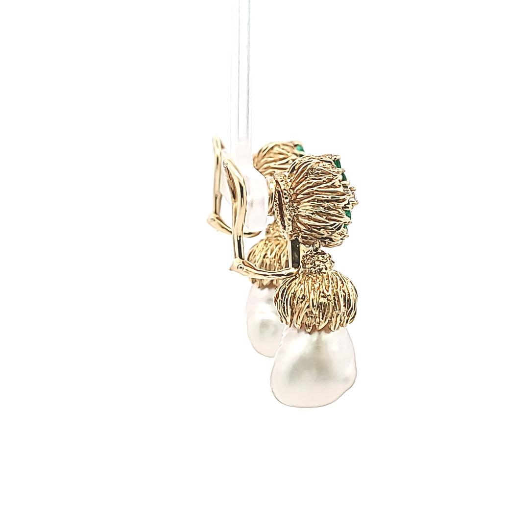 Emile Schaffner 18K YG Drop Earrings with 0.2ct Diamonds 0.2ct Emeralds & Pearls