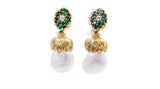 13.9MM Pearl 0.20 Carat Round Diamond 0.20 Carat Emerald 18K YG Drop Earrings