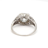 3.20 Carat Old European Cut Diamond 0.20 Carat Sapphire Platinum Art Deco Ring