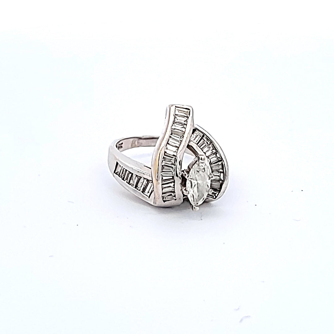 1.60 Carat Tapered Baguette Shape and Marquis Shape Diamond Platinum Cocktail Ring