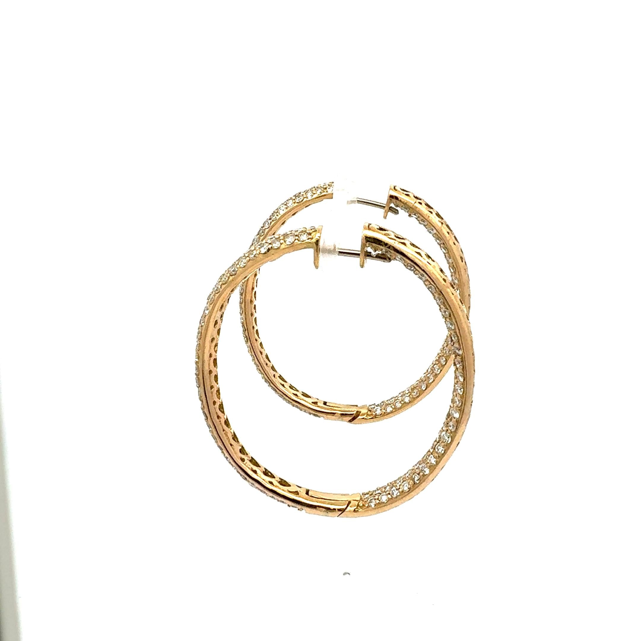 18K Yellow Gold 11.26ct H VS1 Round Brilliant Diamond Large Hoop Earrings