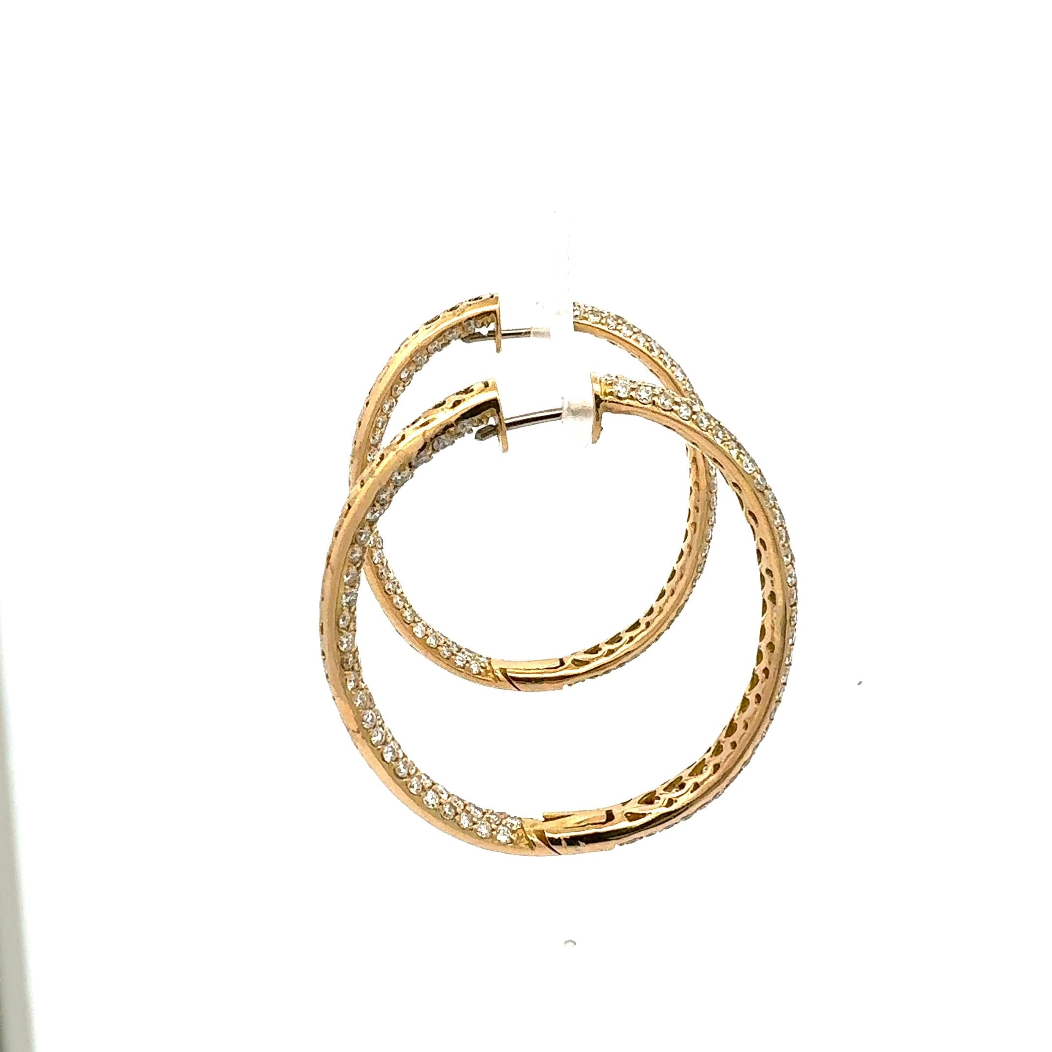 18K Yellow Gold 11.26ct H VS1 Round Brilliant Diamond Large Hoop Earrings