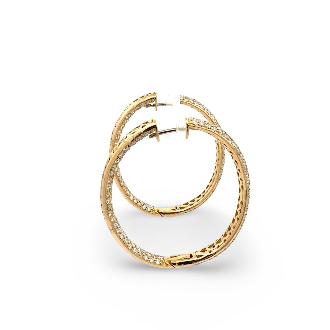 Vintage 18K Yellow Gold Hoop Earrings with 11.26 Carat Round H-VS1 Diamonds