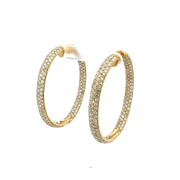 18K Yellow Gold 11.26ct H VS1 Round Brilliant Diamond Large Hoop Earrings
