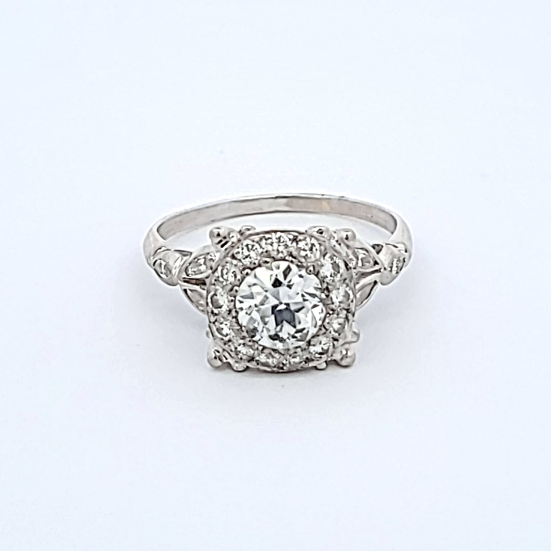 Vintage 1.34 Carat Old European Cut H-SI1 Diamond Platinum Engagement Ring