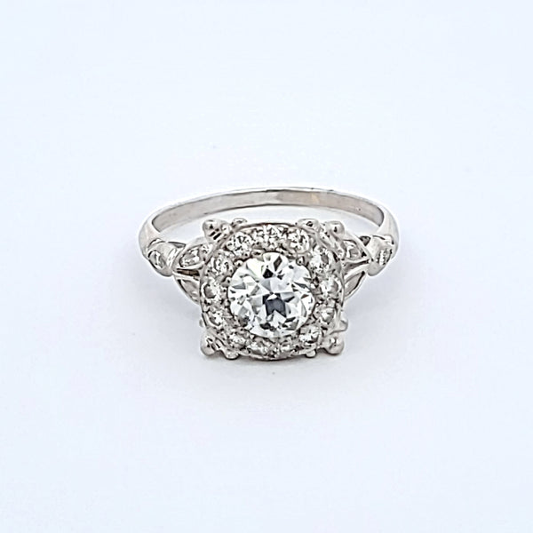 Vintage 1.34 Carat Old European Cut H-SI1 Diamond Platinum Engagement Ring