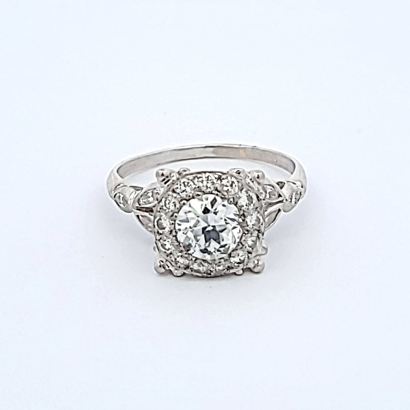 Vintage 1.34 Carat Old European Cut H-SI1 Diamond Platinum Engagement Ring