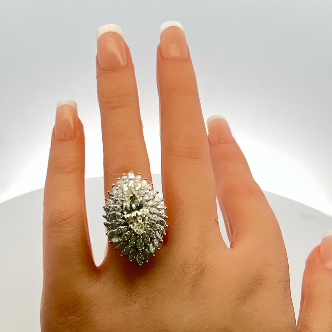 9.20ct Marquise Cut Platinum Diamond Cluster Vintage Cocktail Ring (H-N VS-I1)