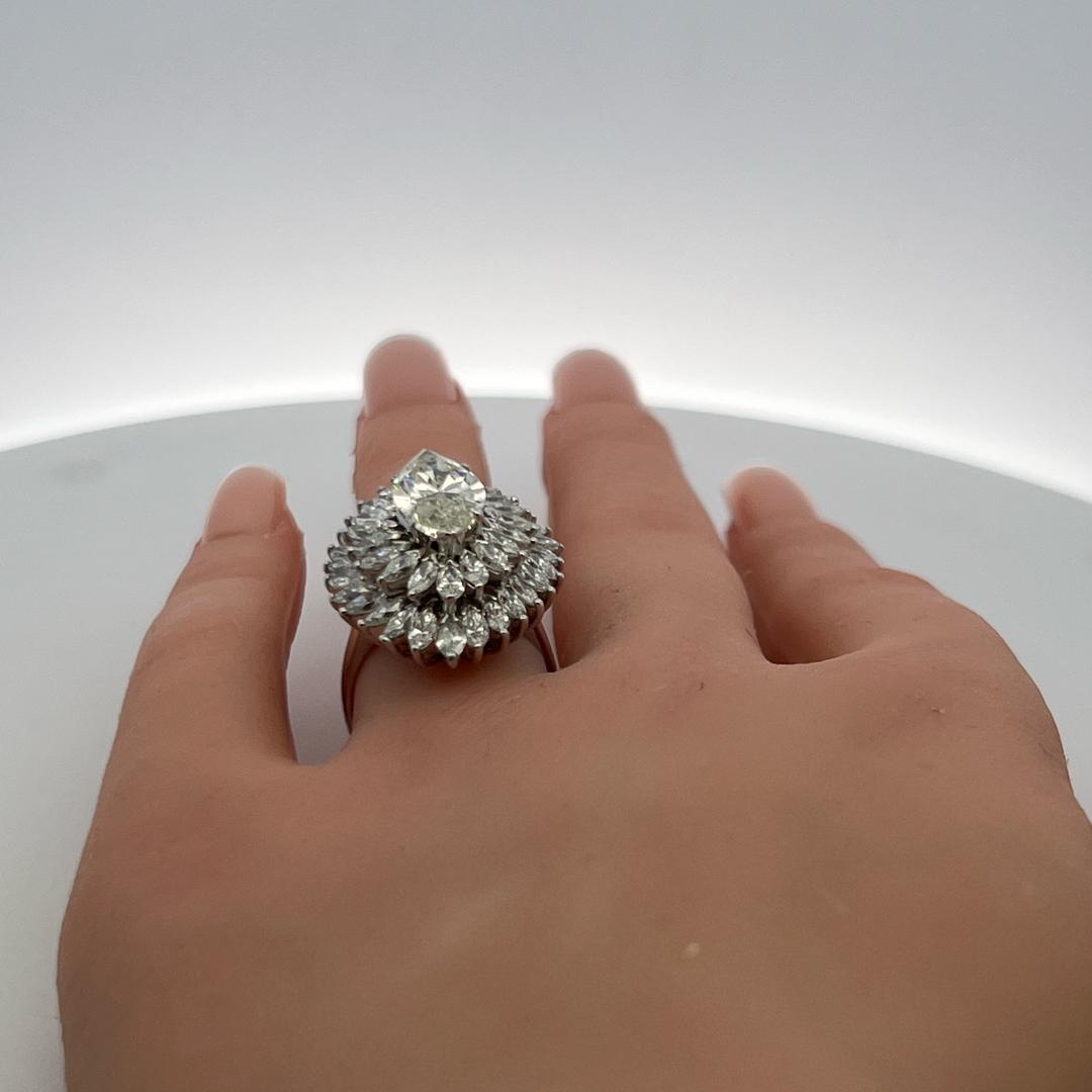 9.20ct Marquise Cut Platinum Diamond Cluster Vintage Cocktail Ring (H-N VS-I1)