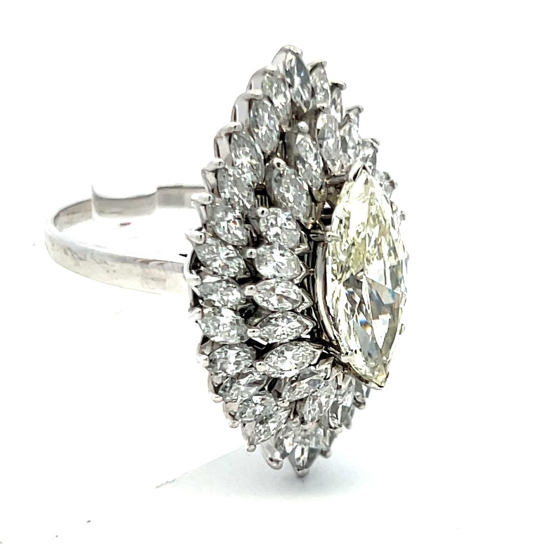 9.20ct Marquise Cut Platinum Diamond Cluster Vintage Cocktail Ring (H-N VS-I1)