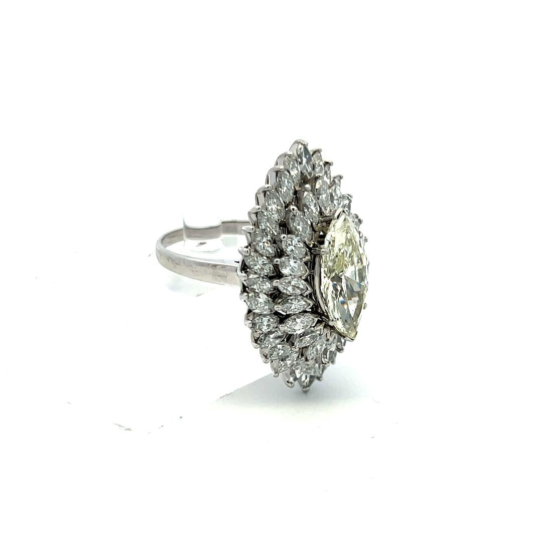 9.20ct Marquise Cut Platinum Diamond Cluster Vintage Cocktail Ring (H-N VS-I1)
