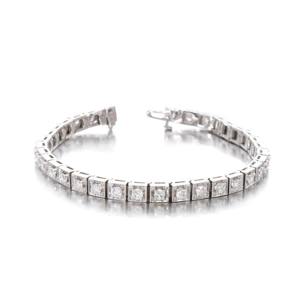 14K White Gold 3.75ct H SI1 Round Brilliant Diamond Tennis Bracelet 7”