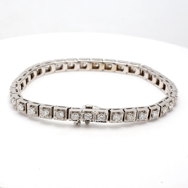 14K White Gold 3.75ct H SI1 Round Brilliant Diamond Tennis Bracelet 7”