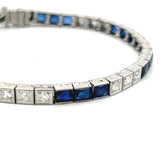 6.00 Carat Sapphire 1.26 Carat Old European Cut Diamond Platinum Art Deco Bracelet