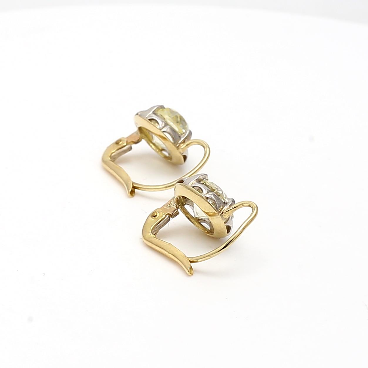 3.03 Carat Old European and Circular Brilliant Diamond 18K Gold-Silver Earrings