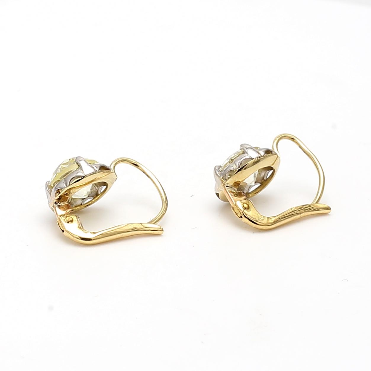 3.03 Carat Old European and Circular Brilliant Diamond 18K Gold-Silver Earrings