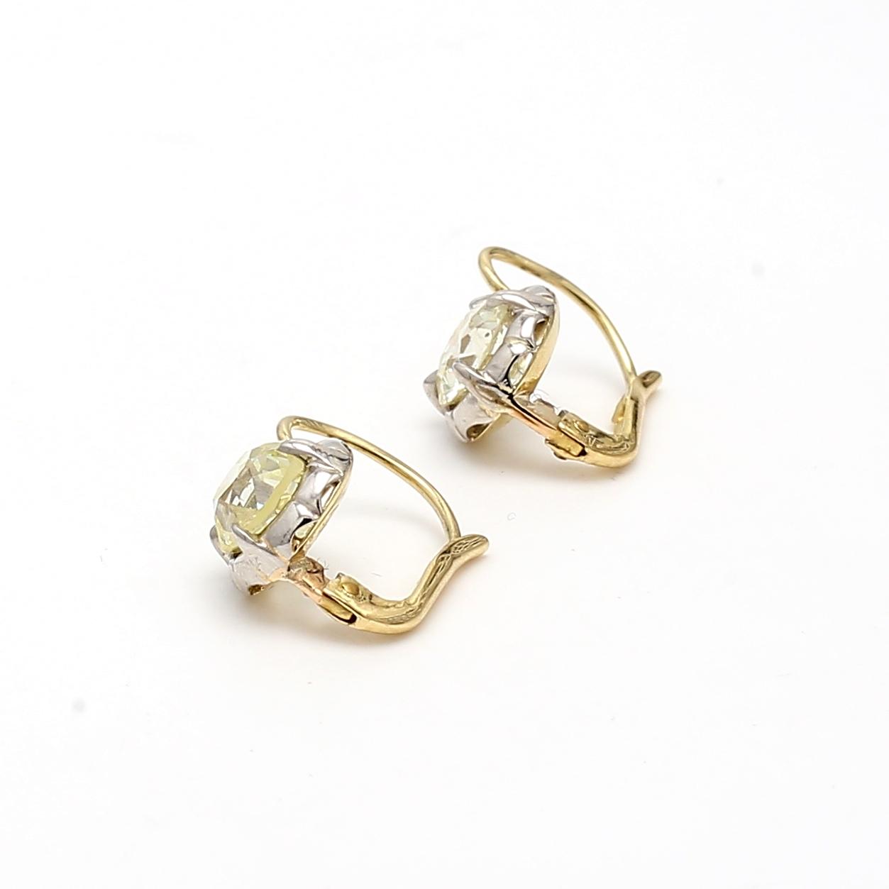 3.03 Carat Old European and Circular Brilliant Diamond 18K Gold-Silver Earrings