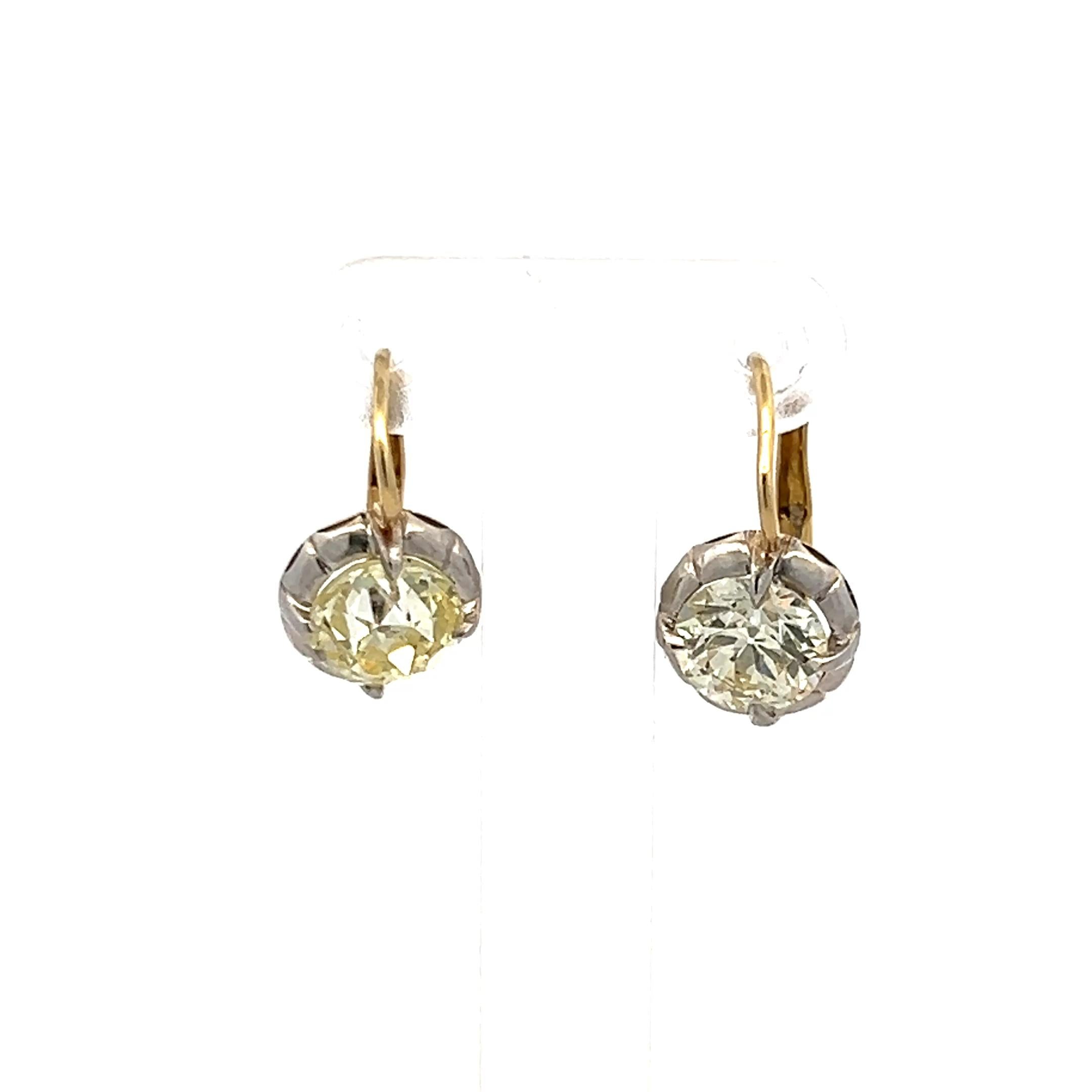3.03 Carat Old European and Circular Brilliant Diamond 18K Gold-Silver Earrings