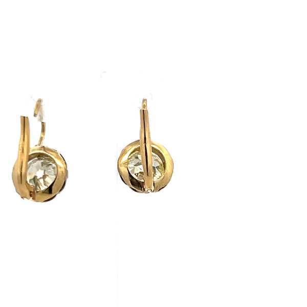 3.03 Carat Old European and Circular Brilliant Diamond 18K Gold-Silver Earrings