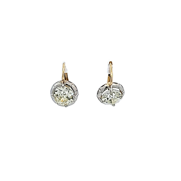 3.32ct Old European Cut O SI2–VS1 Diamond 18K Gold & Silver Leverback