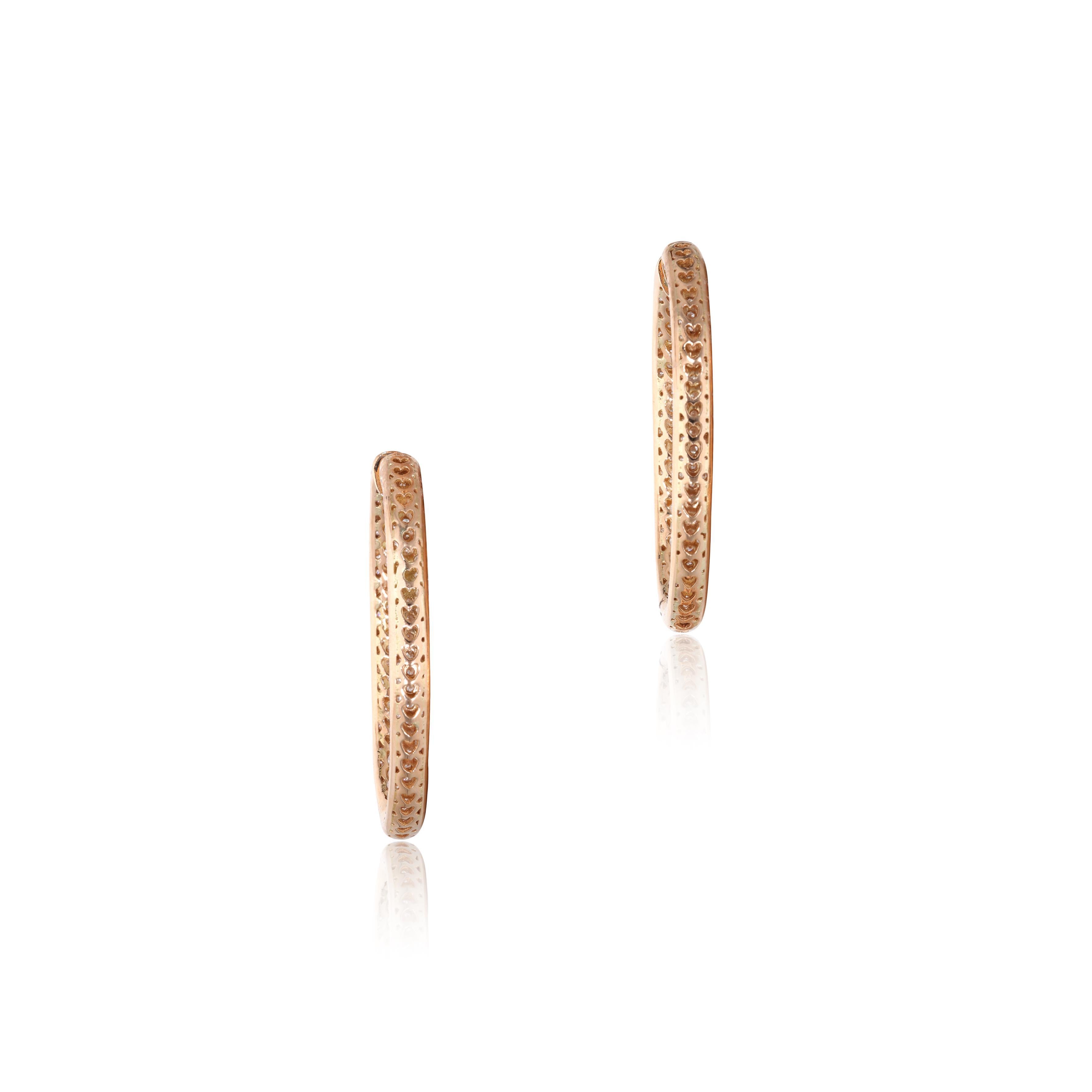 Vintage 18K Rose Gold Hoop Earrings with 11.46 Carat Round G-VS1 Diamonds