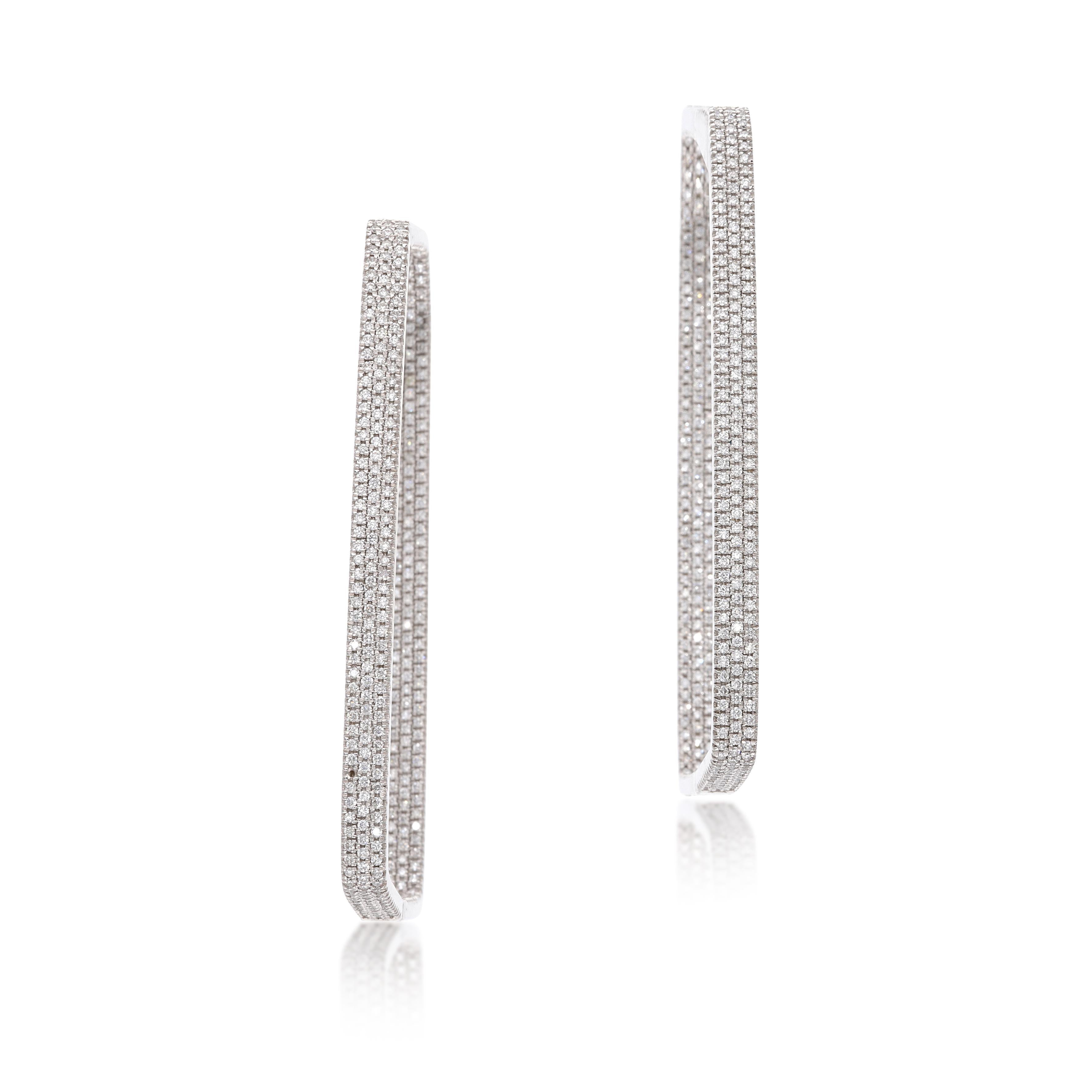 18K White Gold Hoop Earrings with 3.5 Carat Round J VVS1 Diamonds 23.1 Grams