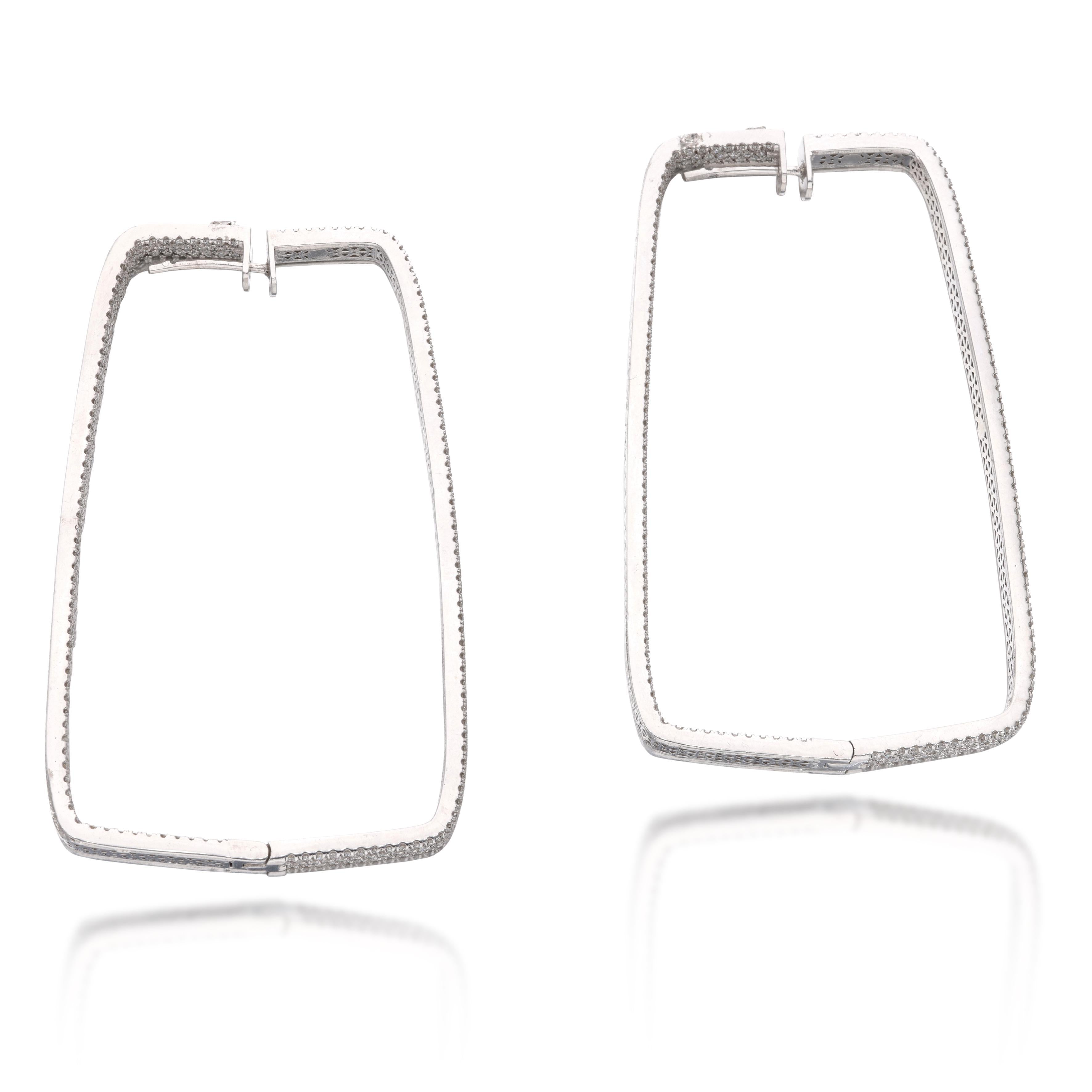 18K White Gold Hoop Earrings with 3.5 Carat Round J VVS1 Diamonds 23.1 Grams