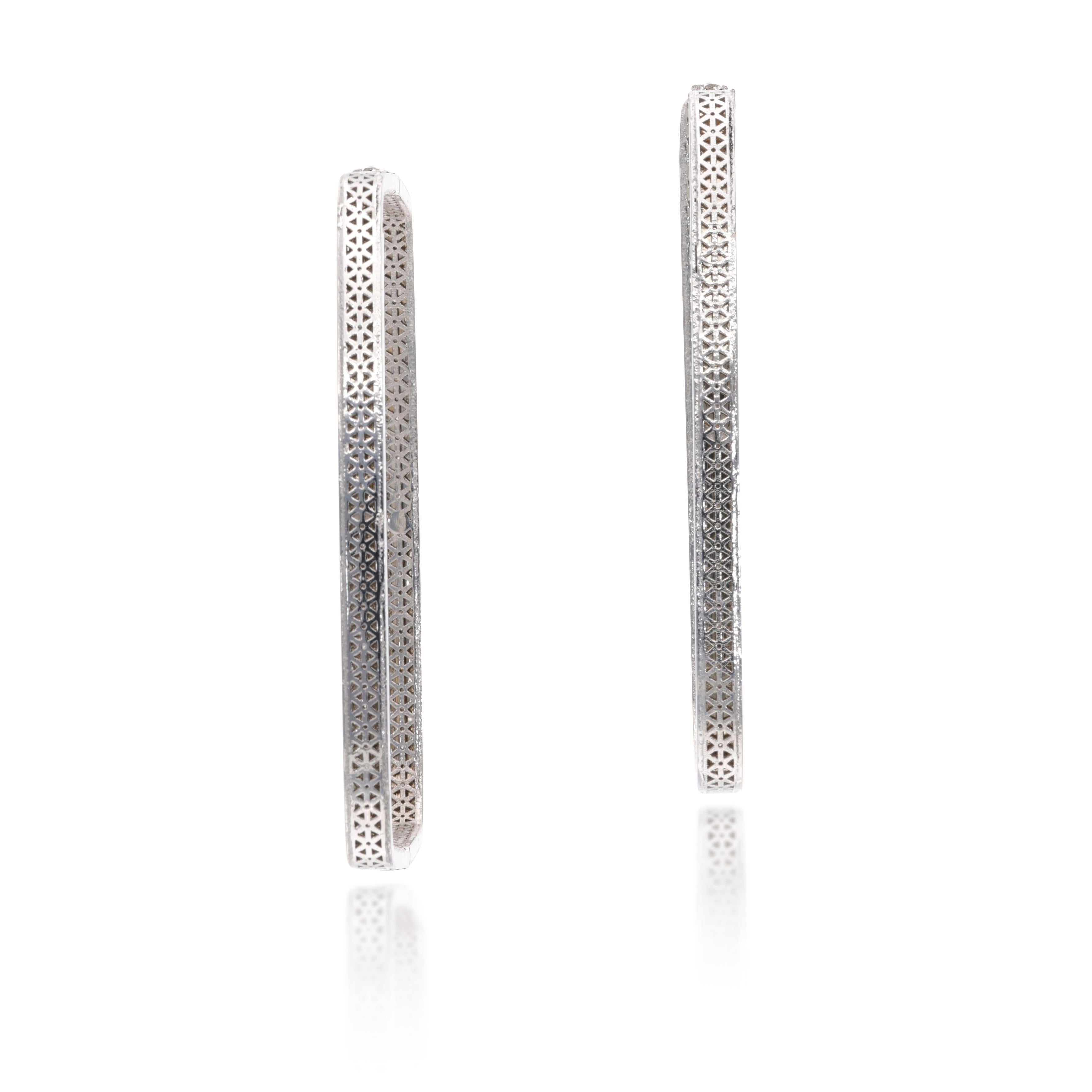 18K White Gold Hoop Earrings with 3.5 Carat Round J VVS1 Diamonds 23.1 Grams