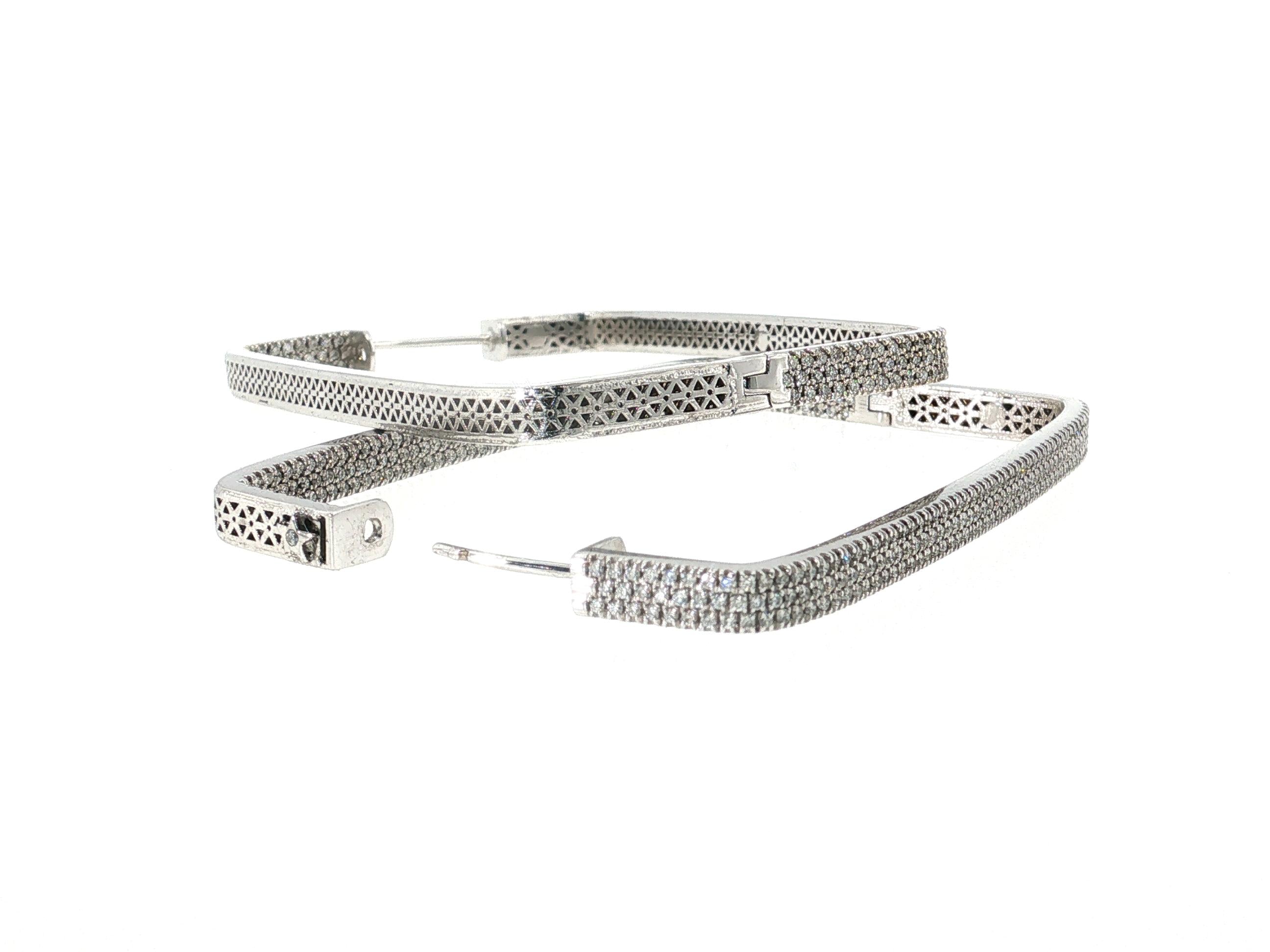 18K White Gold Hoop Earrings with 3.5 Carat Round J VVS1 Diamonds 23.1 Grams