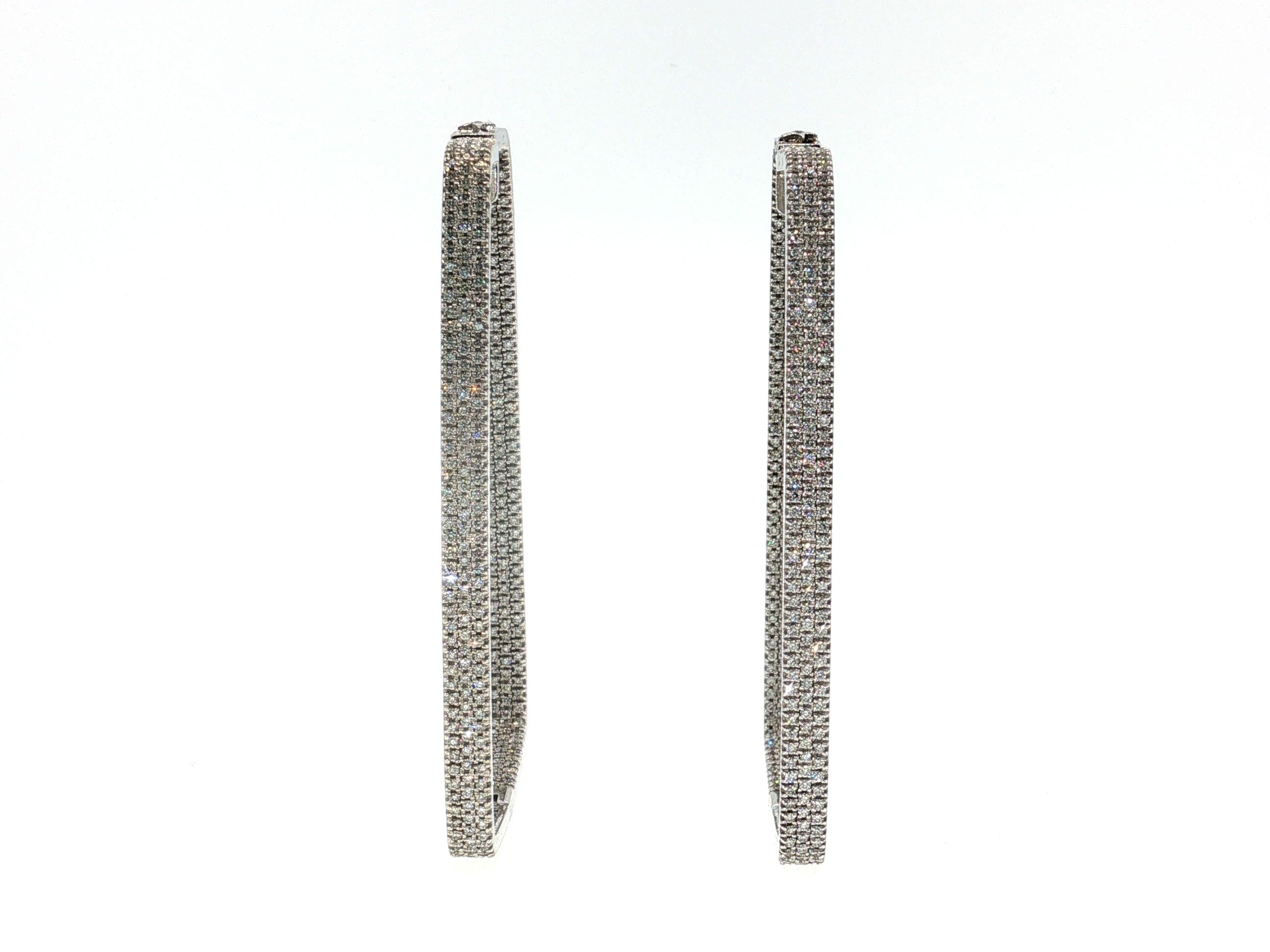 18K White Gold Hoop Earrings with 3.5 Carat Round J VVS1 Diamonds 23.1 Grams