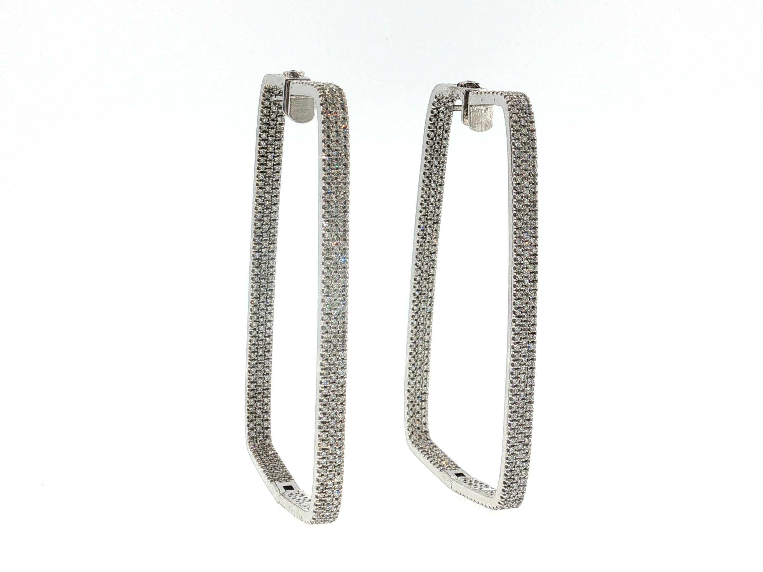 18K White Gold Hoop Earrings with 3.5 Carat Round J VVS1 Diamonds 23.1 Grams