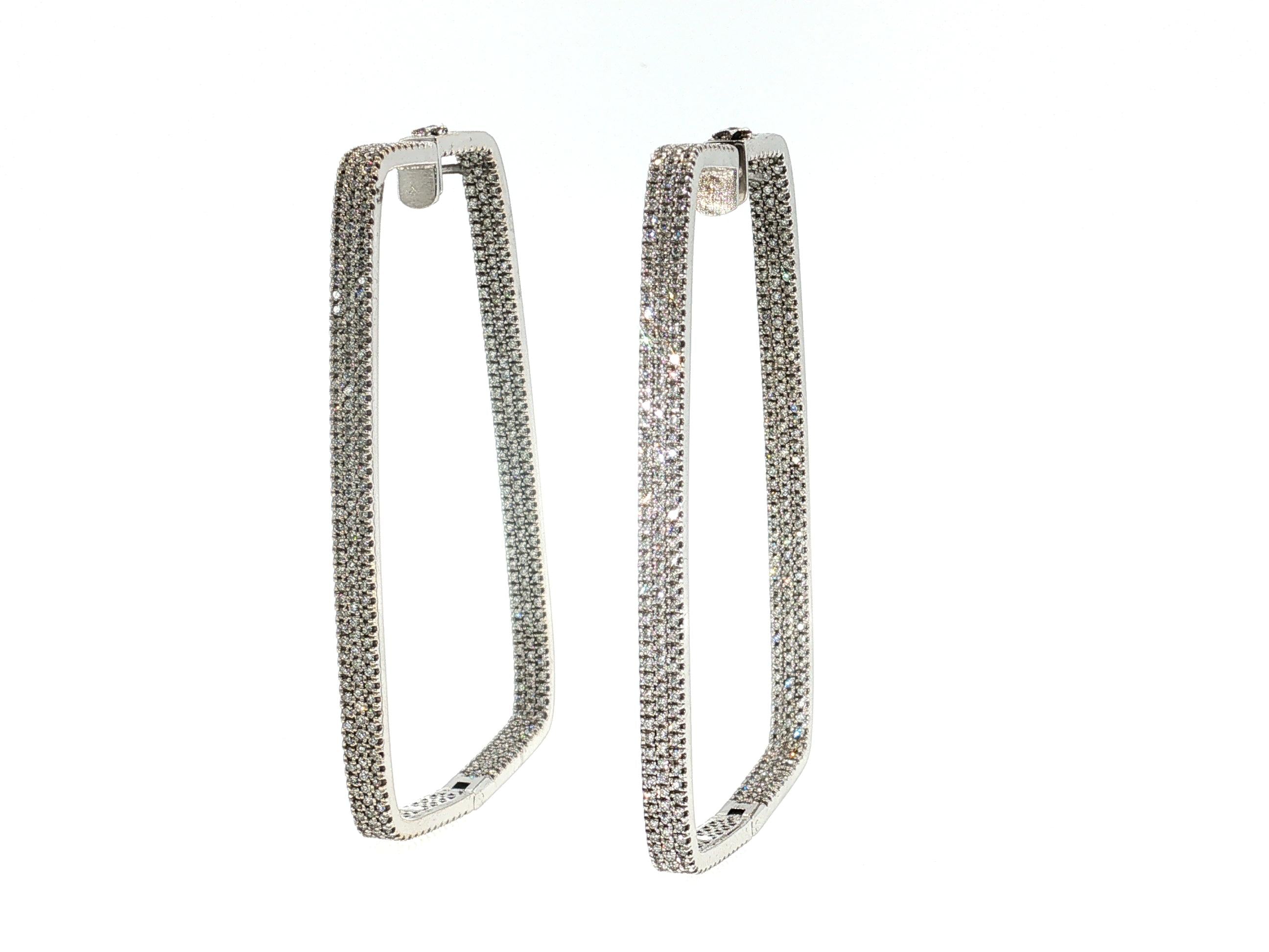 18K White Gold Hoop Earrings with 3.5 Carat Round J VVS1 Diamonds 23.1 Grams