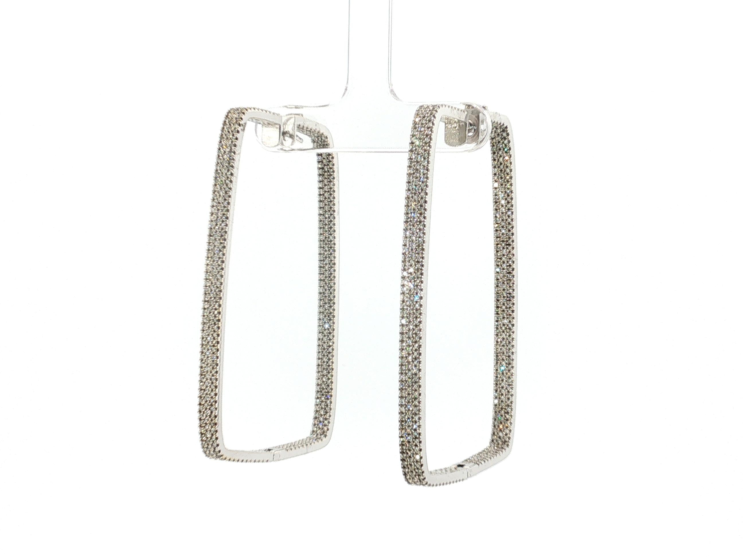 18K White Gold Hoop Earrings with 3.5 Carat Round J VVS1 Diamonds 23.1 Grams